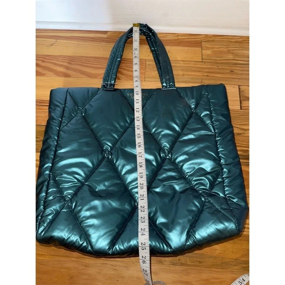 Victoria's Secret Emerald Teal Metallic Quilt Puffer Tote Bag weekender carry on